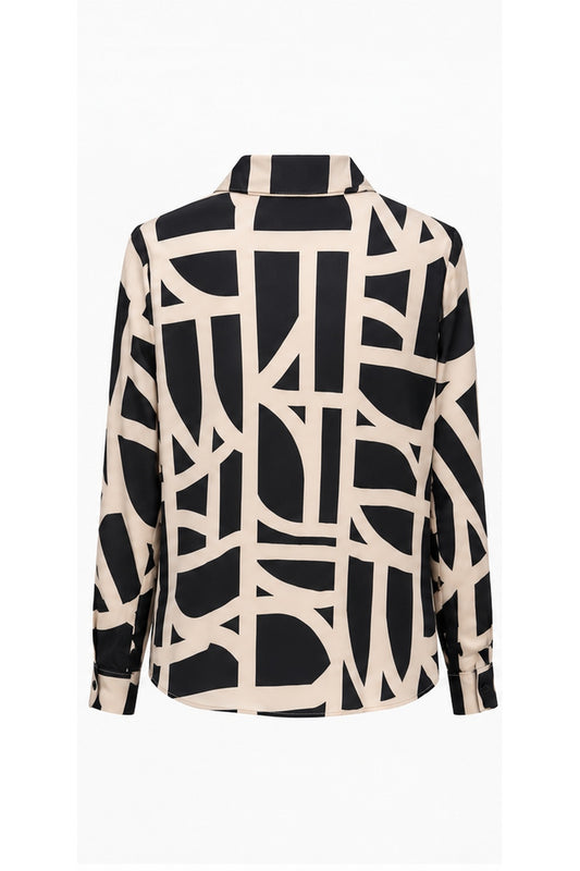 BLUSA CAMISERA ESTAMPADO GEOMETRICO BLACK & BEIGE