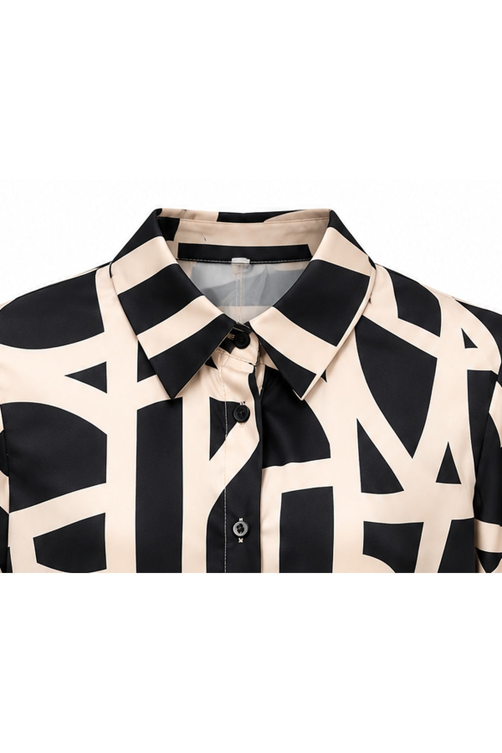 BLUSA CAMISERA ESTAMPADO GEOMETRICO BLACK & BEIGE