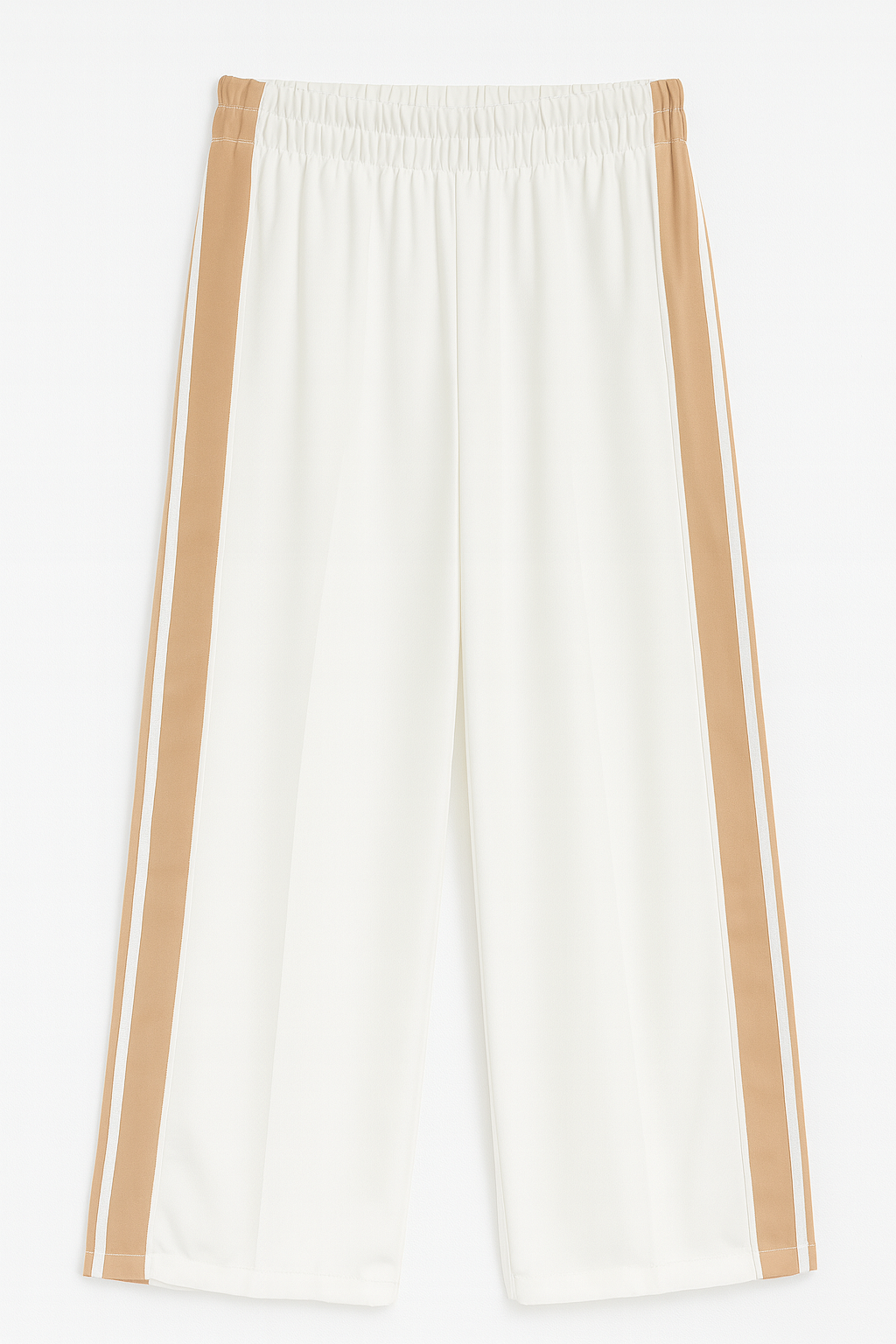 PANTALÓN DEPORTIVO DAMA BLANCO CON FRANJAS BEIGE Y BOTONES LATERALES