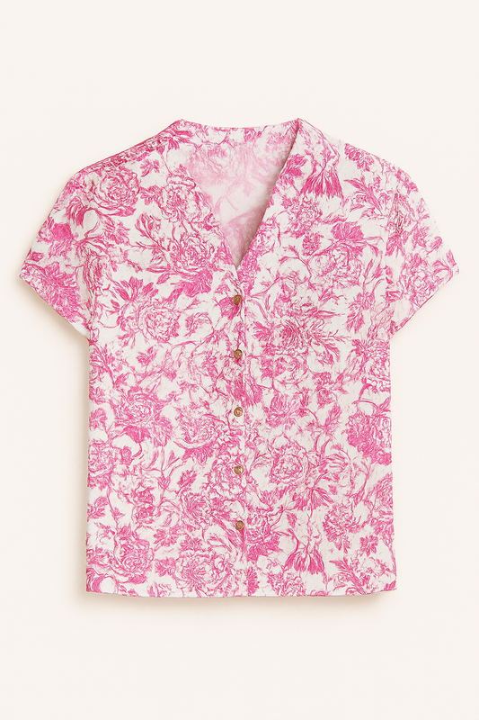 BLUSA DAMA ESTAMPADA FLORAL ROSA CON BOLSILLO