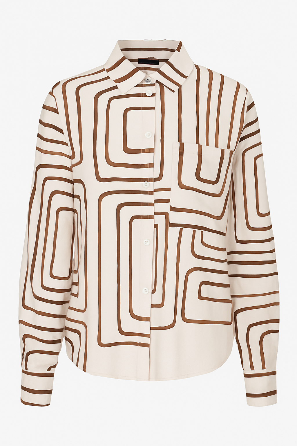 BLUSA DE CUELLO MANGA CORTA CON BOLSILLO DISEÑO GEOMÉTRICO