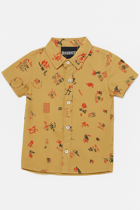 CAMISA NIÑO ESTAMPADA MANGA CORTA CON BOTONES PLATEADOS