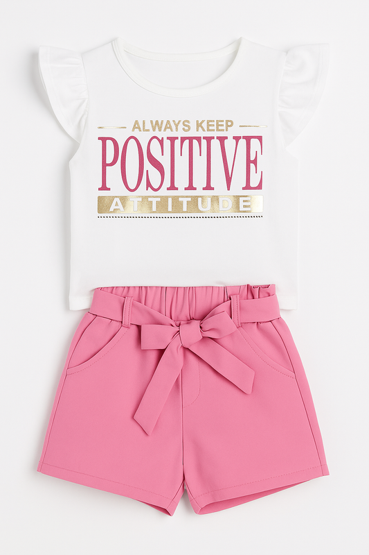 CONJUNTO NIÑA CAMISETA ESTAMPADA CON VOLANTES EN LAS MANGAS + SHORT