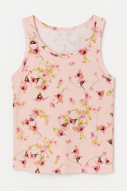 MUJER TOP CON DISEÑO DE TELA FLOREADO