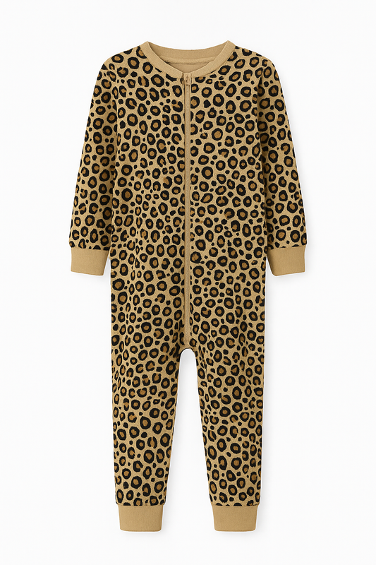 NIÑO/A ENTERIZO PIJAMA CON CIERRE ESTAMPADO DE LEOPARDO
