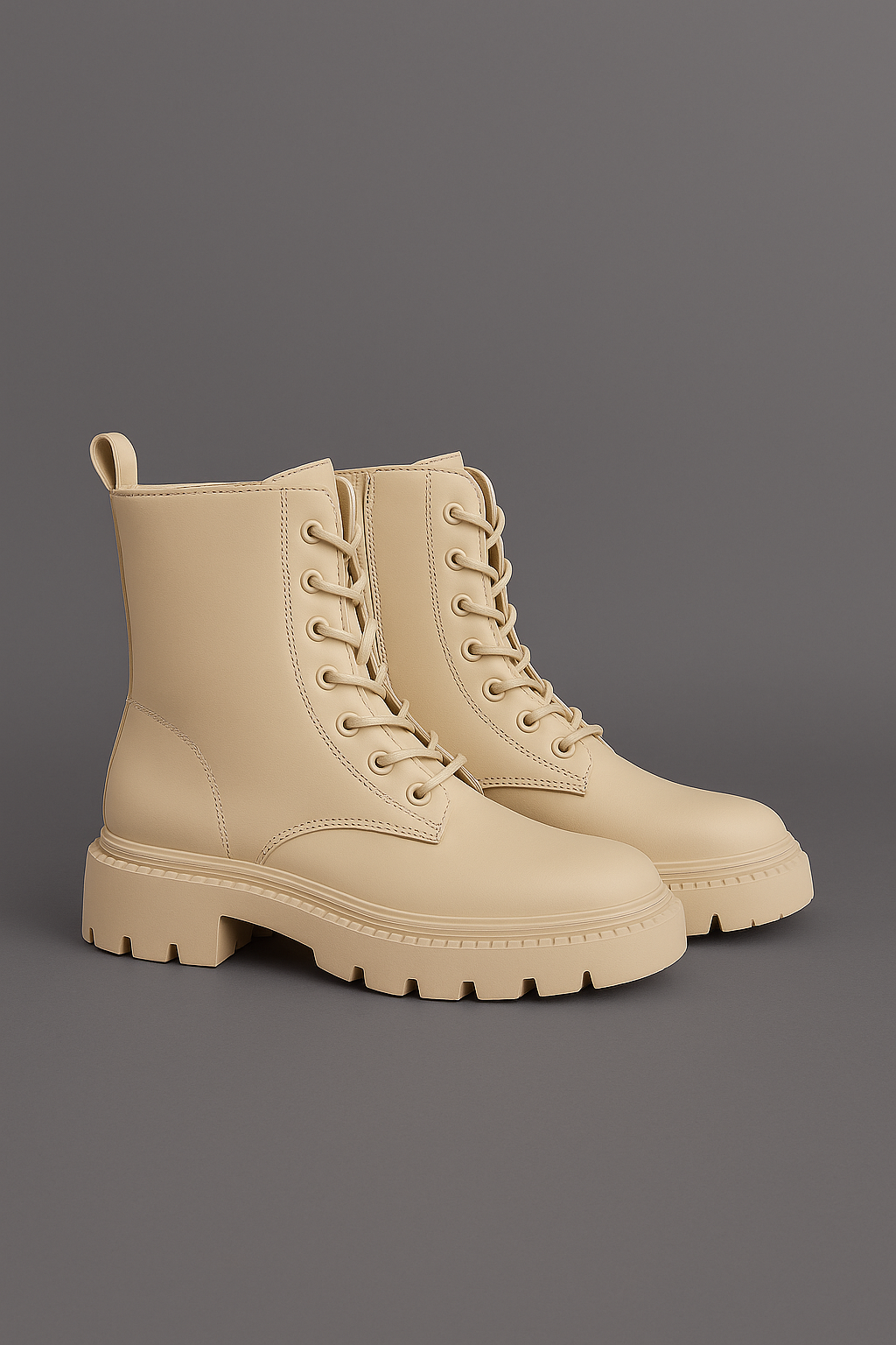 BOTAS MILITARES DE CUERO SINTÉTICO CON CORDONES Y SUELA TRACK