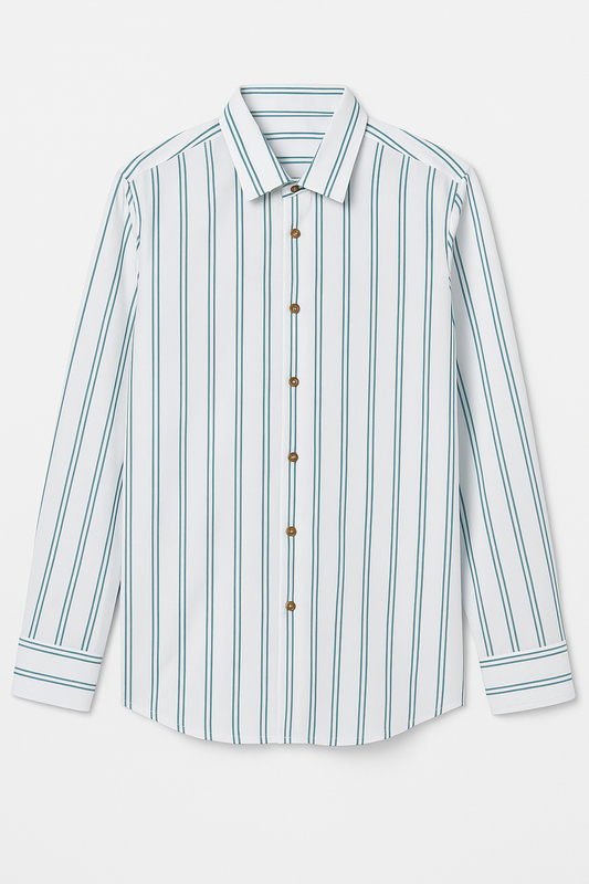 CAMISA COMFORT FIT DISEÑO LISO CON RAYAS CELESTES, ESTIVANELI