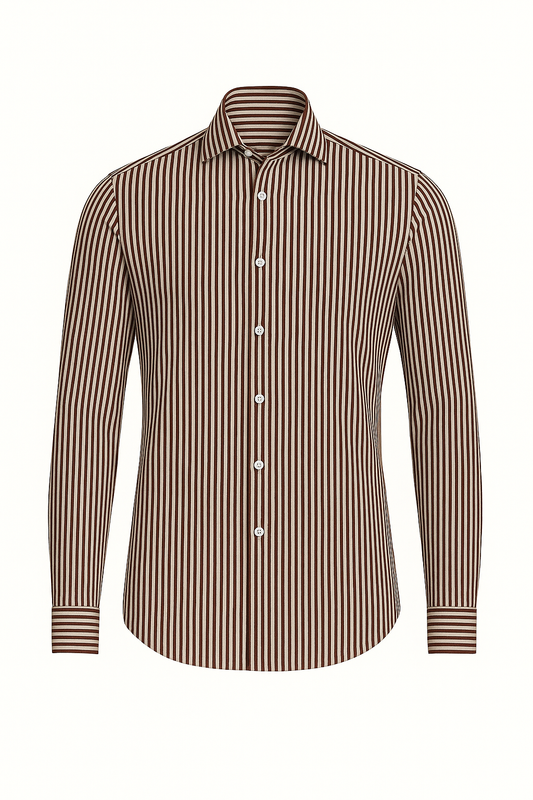 CAMISA DISEÑO LINEAS VERTICALES CAFÉ Y BLANCO, JOHNNY COTTON