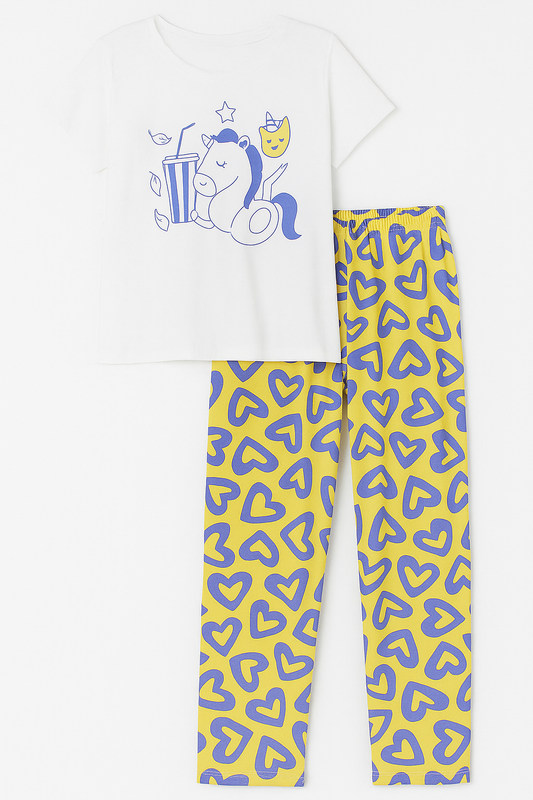 CONJUNTO PIJAMA MUJER CAMISETA + SHORT ESTAMPADO GATO + CORAZONES