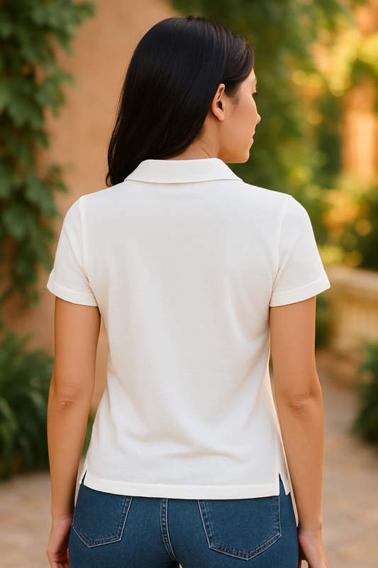 CAMISETA DAMA BASICA  MANGA CORTA CON CORTE TIPO POLO Y CON CUELLO EN V