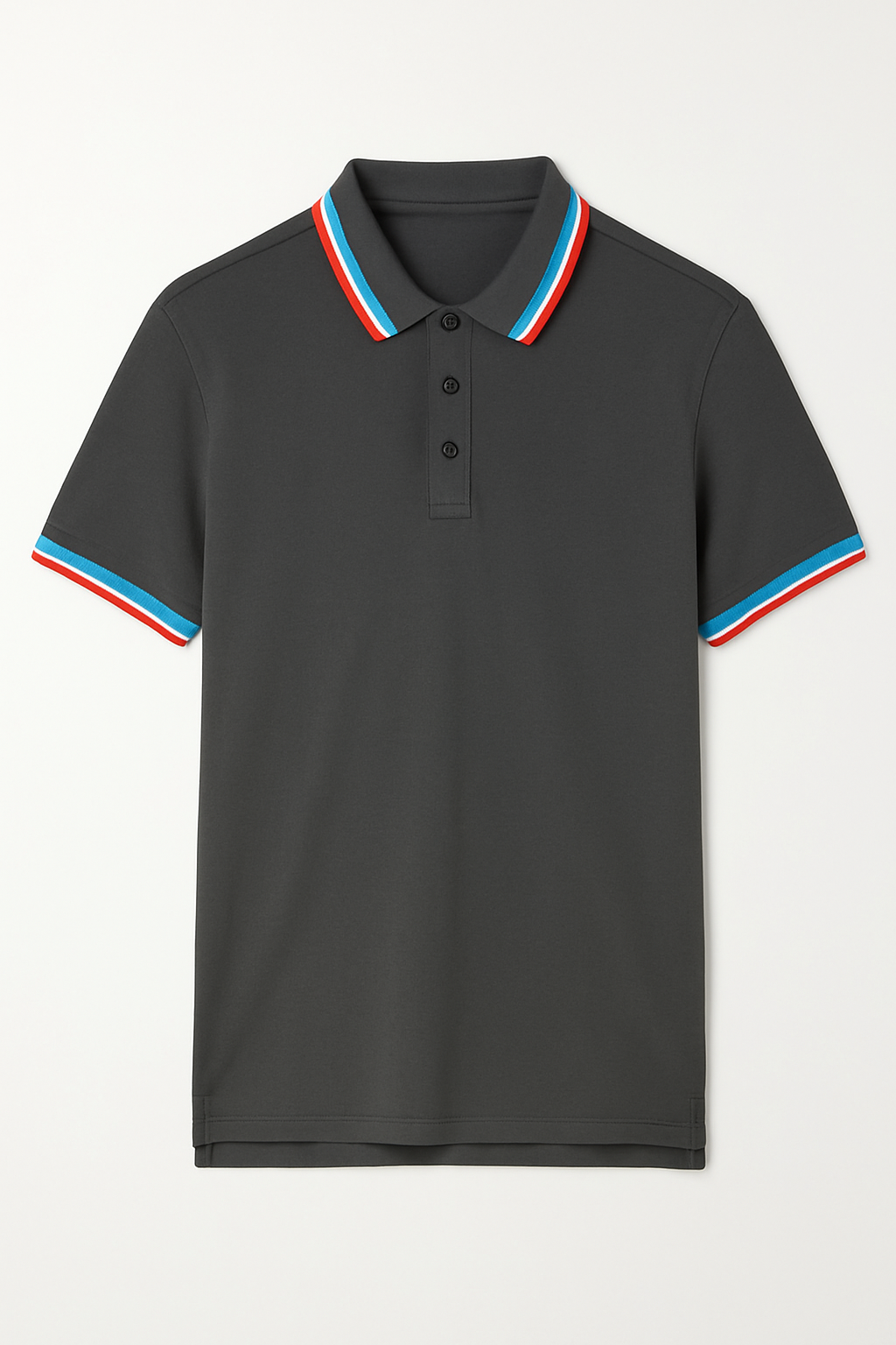 CAMISETA POLO GRIS CON BORDE TRICOLOR EN CUELLO Y MANGAS