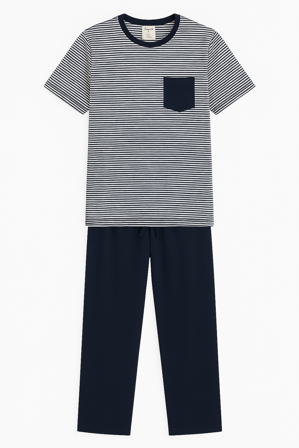 CONJUNTO PIJAMA PARA HOMBRE: CAMISETA RAYAS AZUL CON BLANCO Y PANTALON AZUL