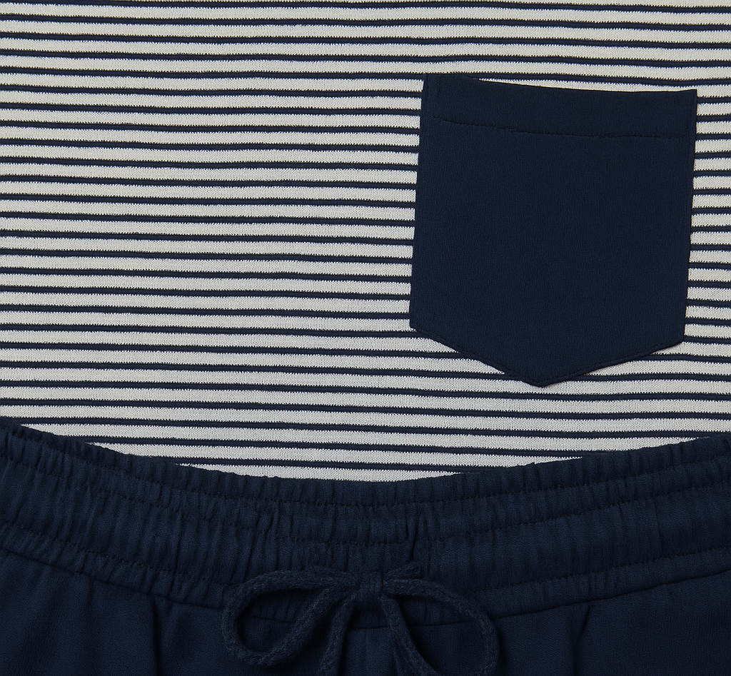 CONJUNTO PIJAMA PARA HOMBRE: CAMISETA RAYAS AZUL CON BLANCO Y PANTALON AZUL