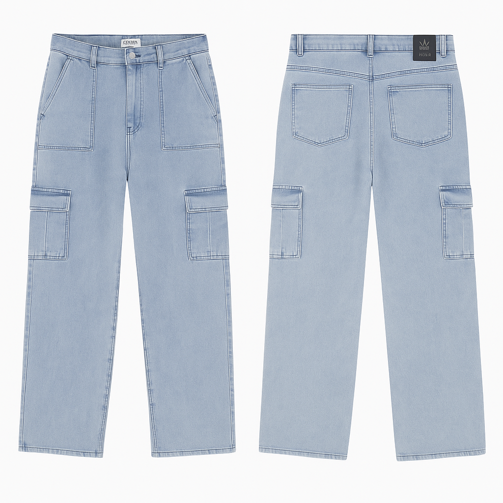 PANTALON JEAN BAGGY CARGO HOMBRE CON BOLSILLOS GRANDES