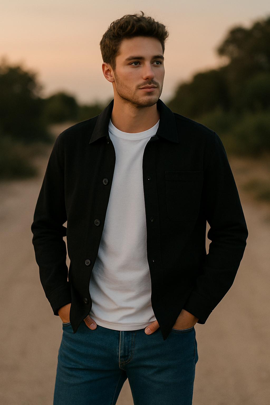 SOBRECAMISA HOMBRE JEAN NEGRA DE BOTONES CON BOLSILLO
