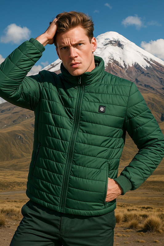 CHOMPA ACOLCHADA IMPERMEABLE CON CIERRE Y ADORNO EN PECHO