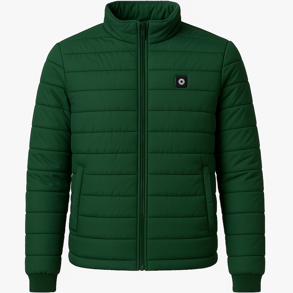 CHOMPA ACOLCHADA IMPERMEABLE CON CIERRE Y ADORNO EN PECHO