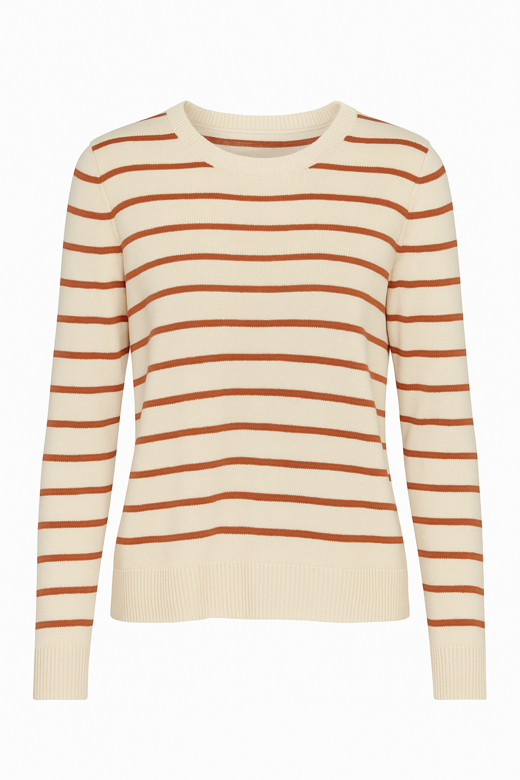 SUETER DAMA BLANCO CREMA CON RAYAS HORIZONTALES NARANJA DE CUELLO REDONDO TEJIDO Y FAJON