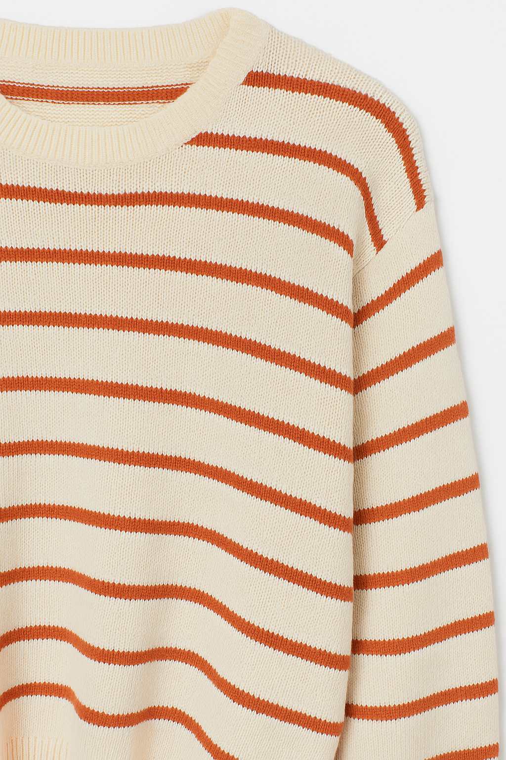 SUETER DAMA BLANCO CREMA CON RAYAS HORIZONTALES NARANJA DE CUELLO REDONDO TEJIDO Y FAJON