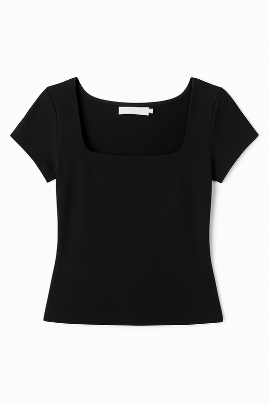 BLUSA DAMA NEGRA ESCOTE CUADRADO MANGA CORTA