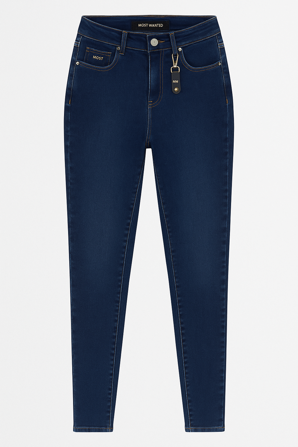 PANTALÓN JEAN DAMA AZUL OSCURO PUSH UP SKINNY FIT CON LLAVERO DECORATIVO