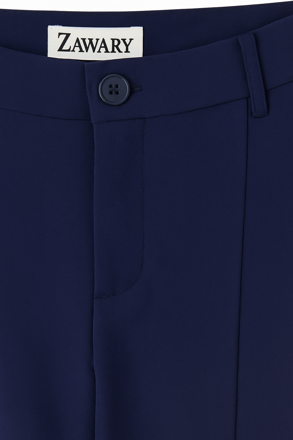 PANTALÓN DAMA AZUL MARINO DE TELA CORTE RECTO CON PRETINA ALTA SIN BOLSILLOS TRASEROS