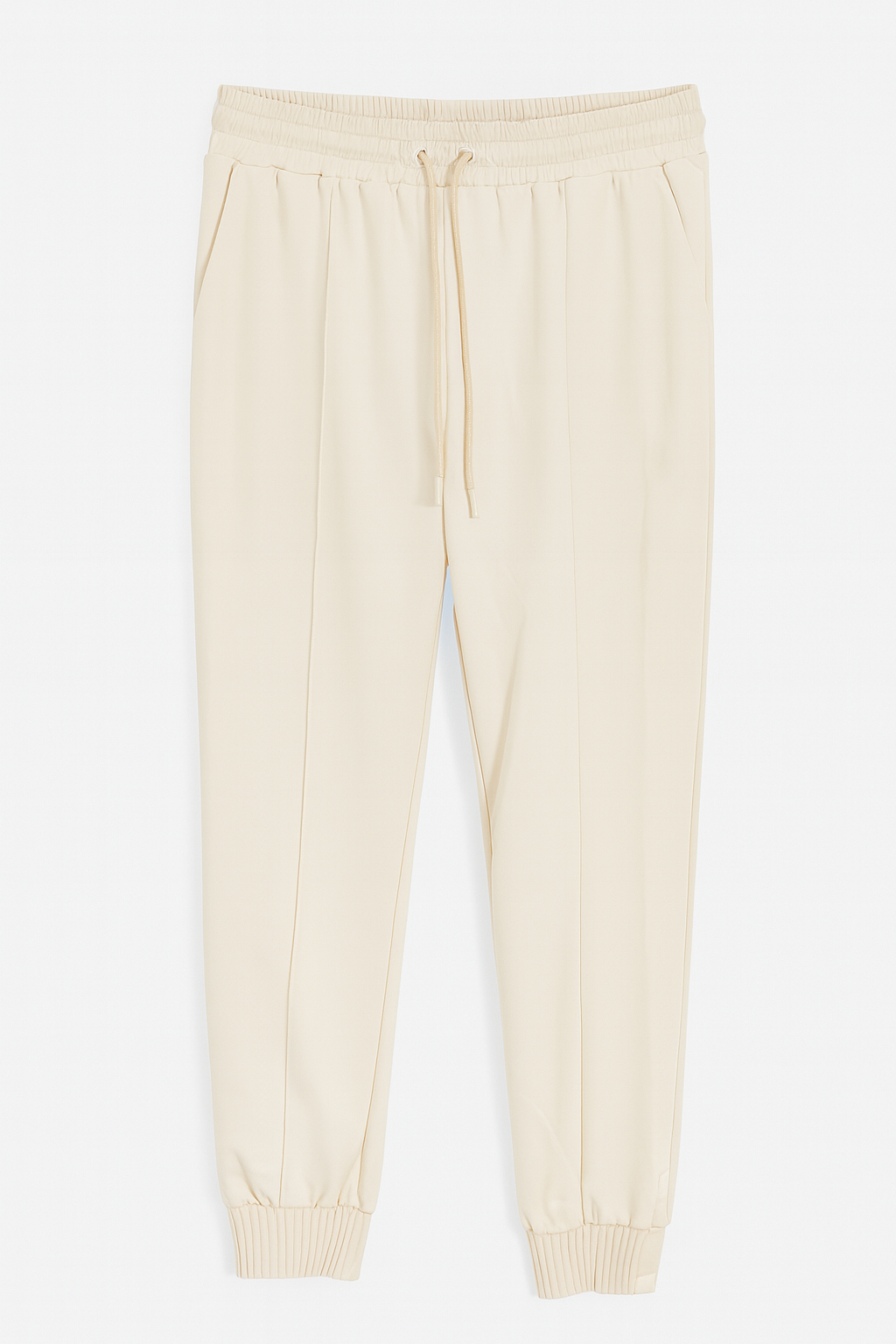 PANTALÓN JOGGER DAMA BEIGE CLARO CON CINTURA ELÁSTICA Y PRETINA AJUSTABLE