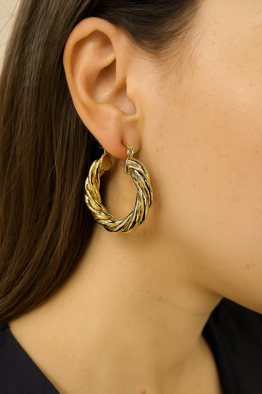 ARETE ARGOLLA BAÑADA EN ORO CON DETALLE TRENZADO F4652