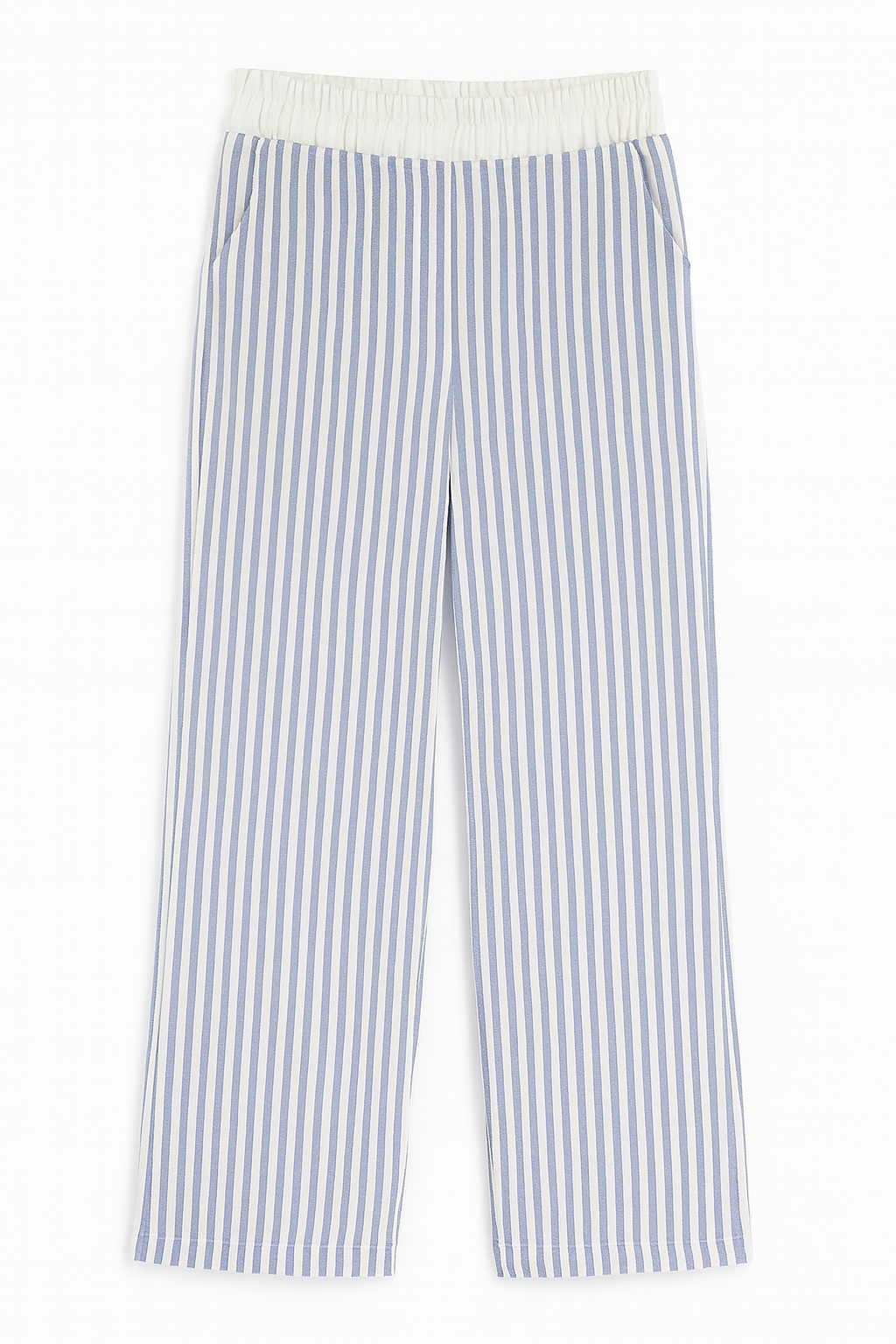 PANTALÓN DAMA RAYAS AZUL Y BLANCO CON PRETINA ELÁSTICA