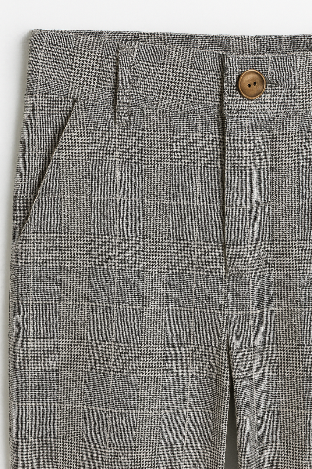 PANTALÓN DAMA GRIS DE VESTIR RECTO CON DISEÑO A CUADROS Y BOLSILLOS DECORATIVOS
