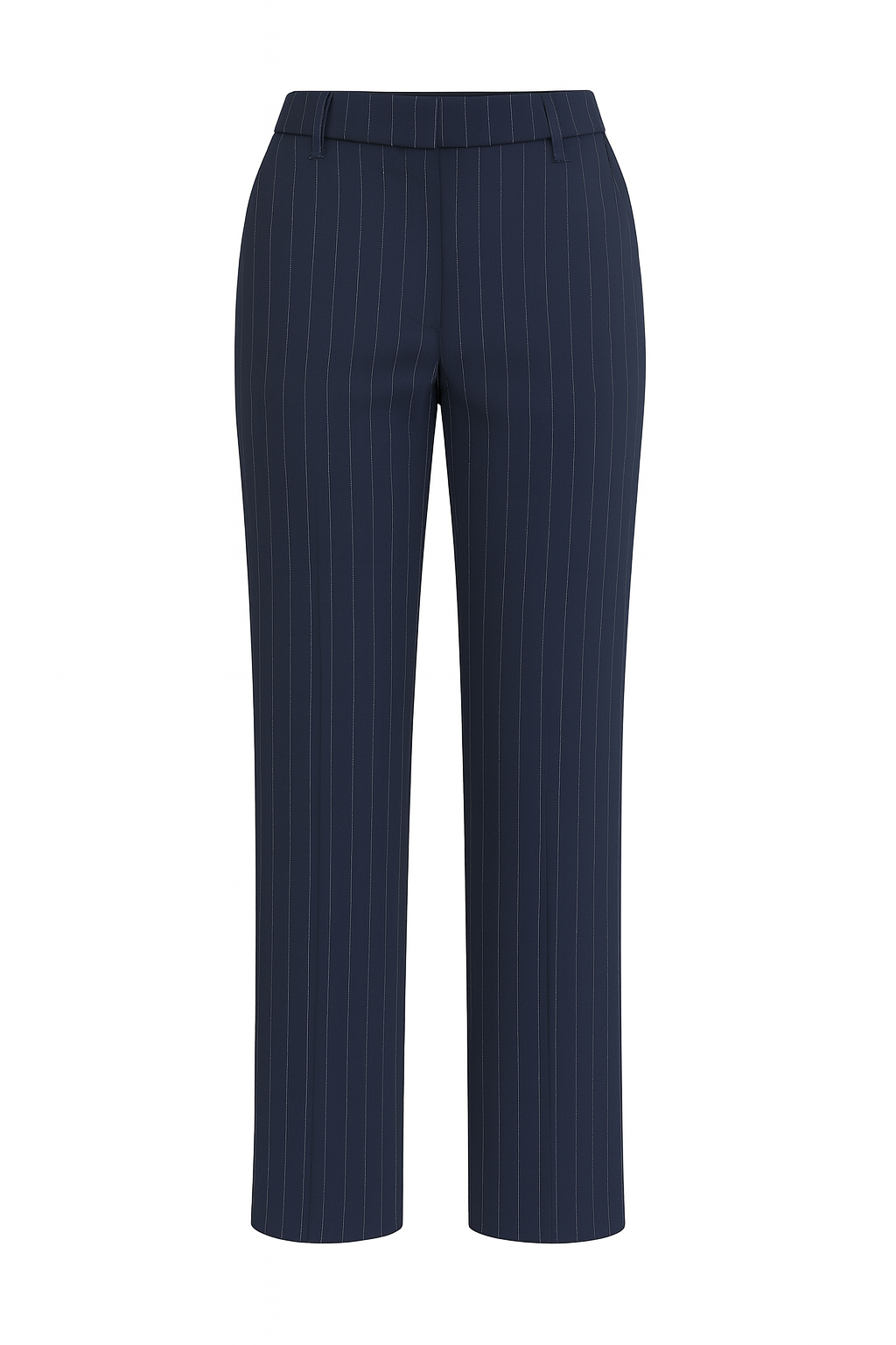 PANTALÓN DAMA AZUL MARINO RECTO DE VESTIR CON RAYAS VERTICALES DELGADAS DE PUNTOS