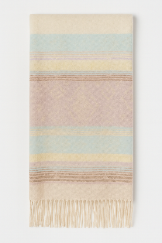 CHALINA CELESTE - ROSA CON FIGURAS GEOMETRICAS Y FLECOS