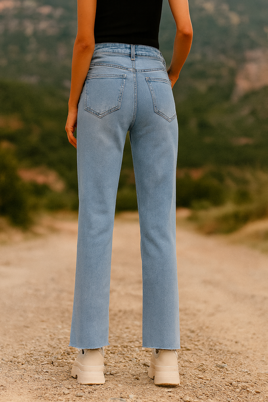 PANTALON JEAN DAMA CORTE RECTO CELESTE STRETCH