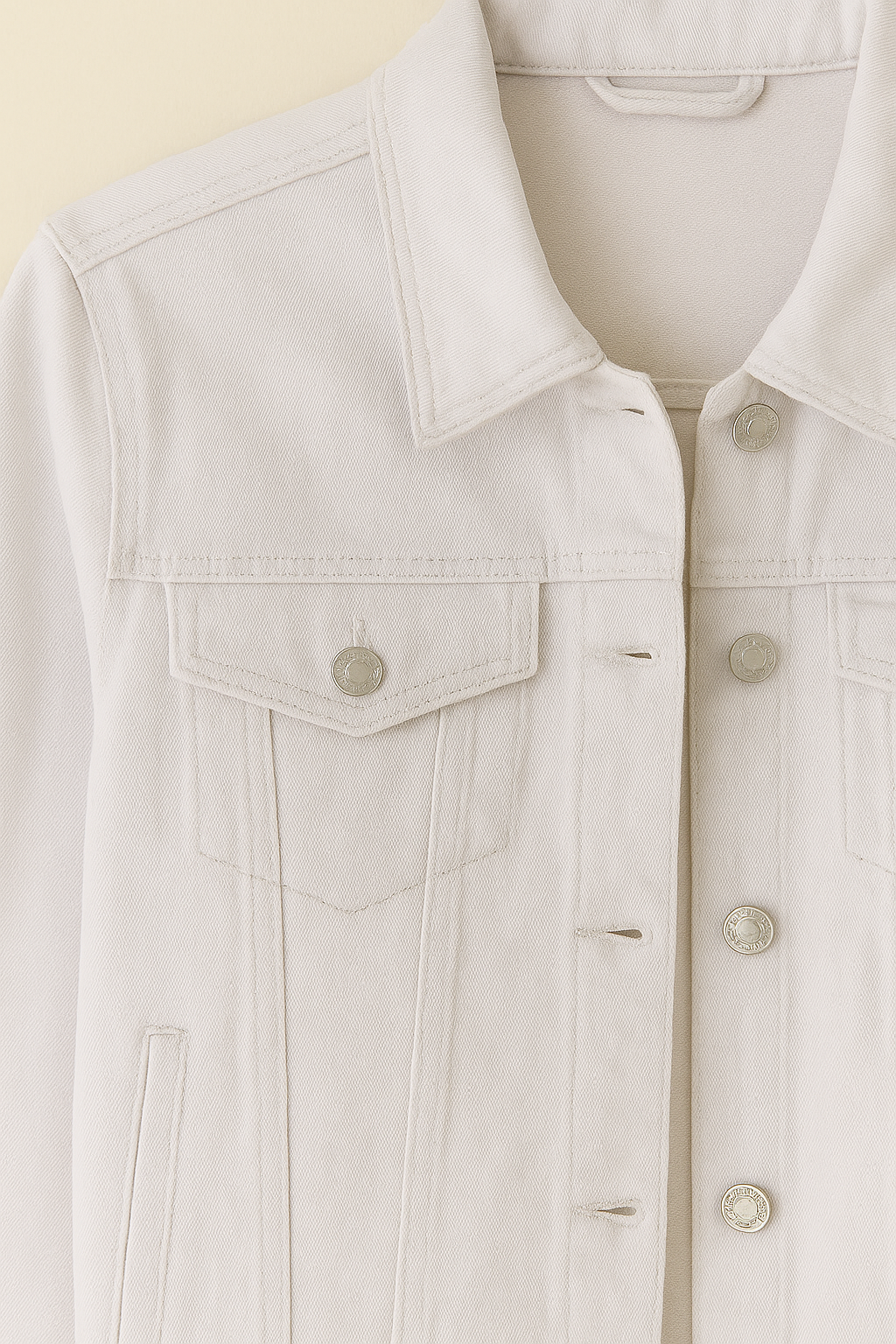 CHAQUETA DAMA TIPO JEAN BLANCA CON BOLSILLOS Y BOTONES