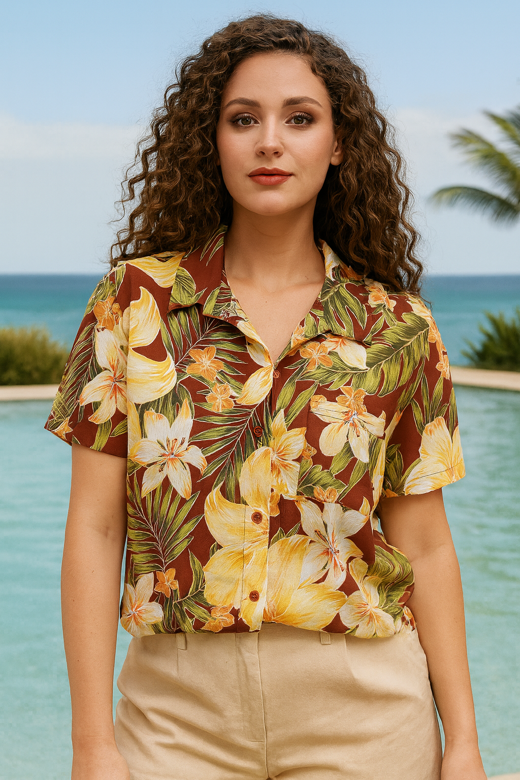 CAMISA DAMA HAWAIIAN FLORAL MANGA CORTA