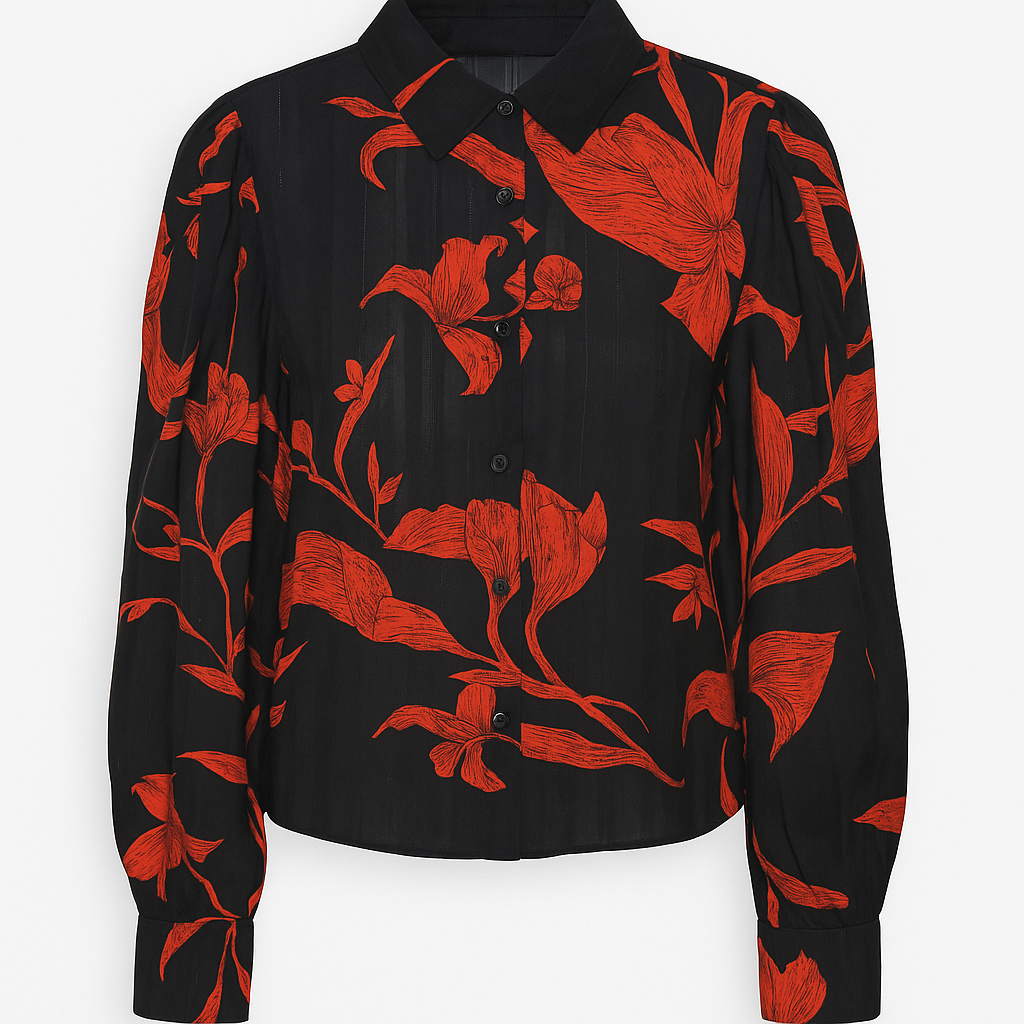 BLUSA DAMA MANGA LARGA TRANSPARENTE ESTAMPADO FLORAL