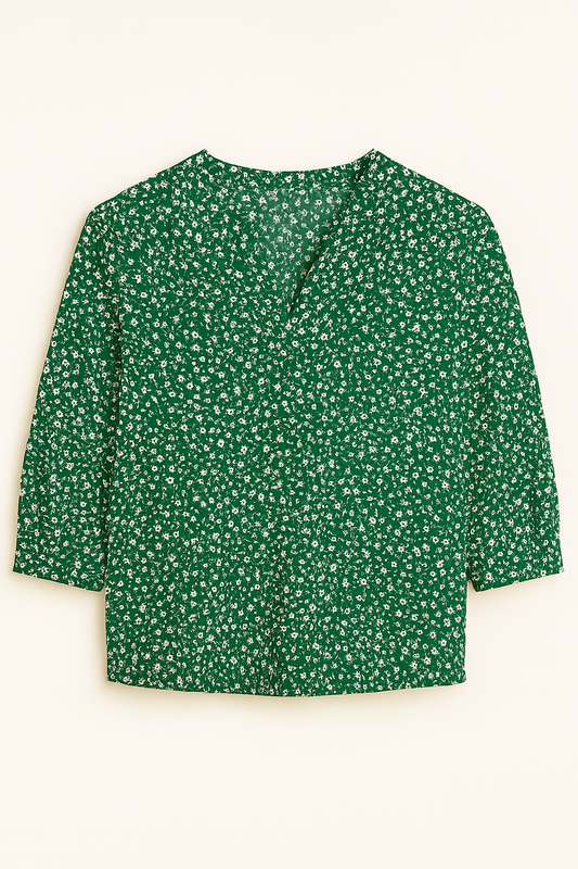 BLUSA DAMA VERDE ESTAMPADO FLORAL MANGA 3/4