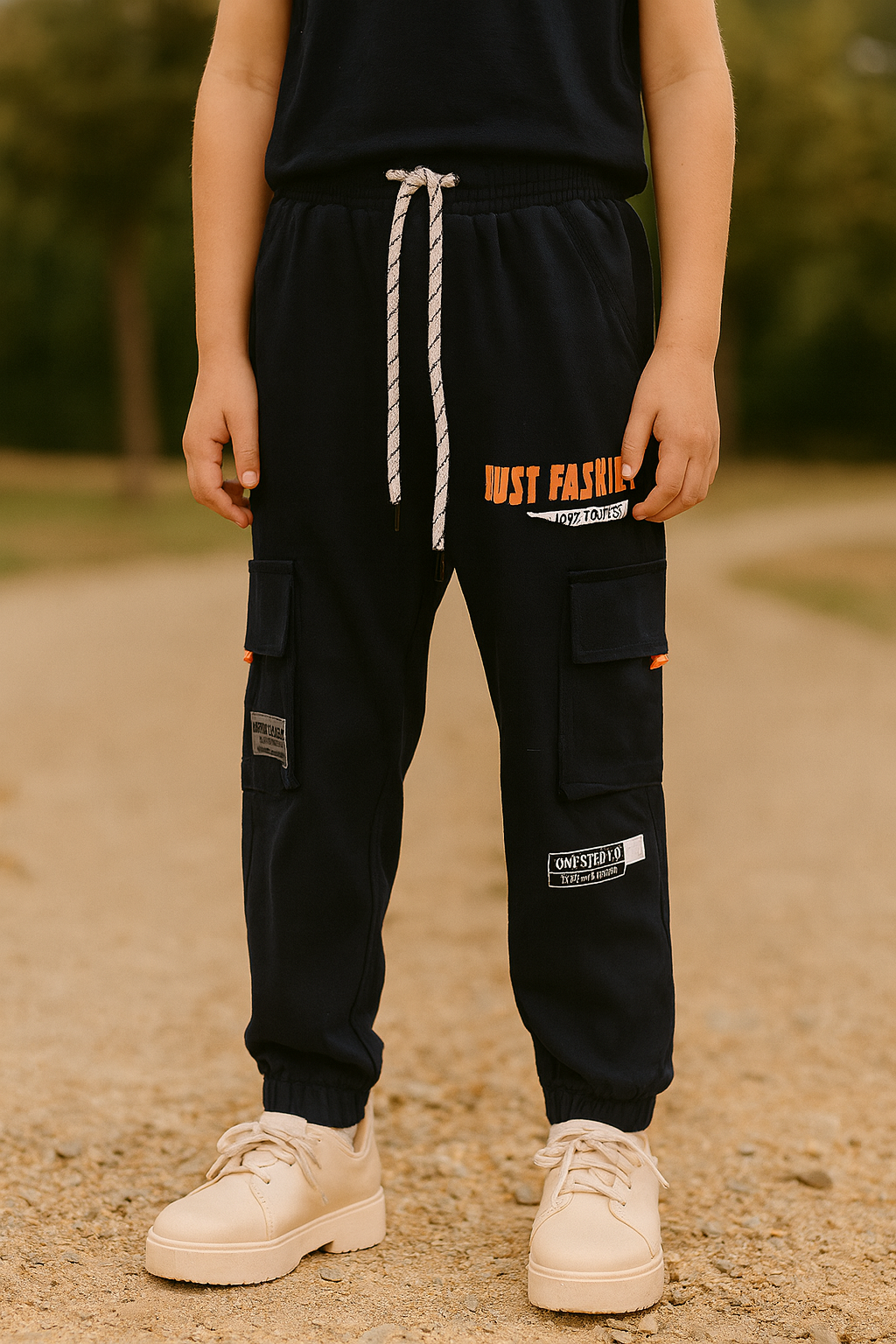 JOGGER CARGO NIÑO CON BOLSILLOS Y ESTAMPADOS URBANOS