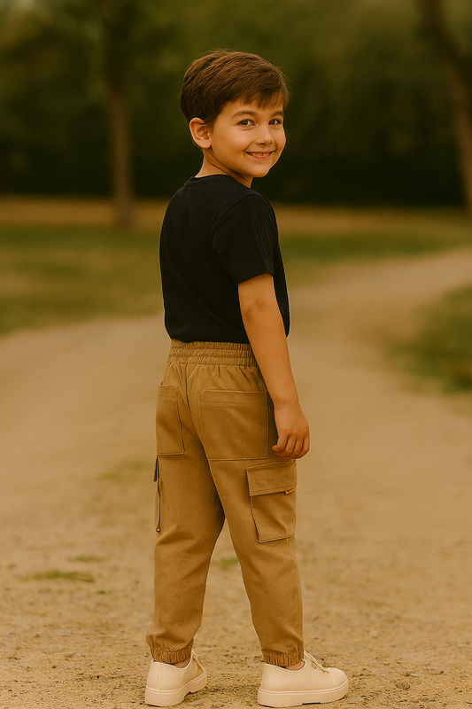 JOGGER CARGO NIÑO CON BOLSILLOS Y ESTAMPADOS URBANOS