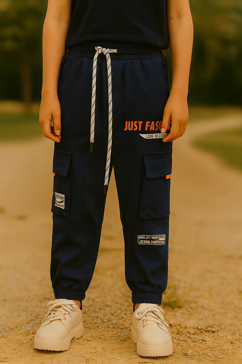 JOGGER CARGO NIÑO CON BOLSILLOS Y ESTAMPADOS URBANOS