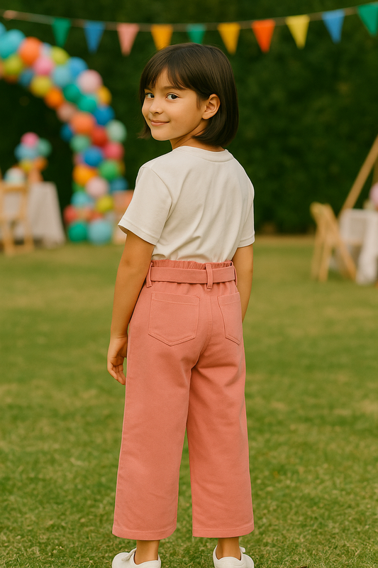 PANTALÓN NIÑA WIDE LEG CON CINTURÓN LAZO