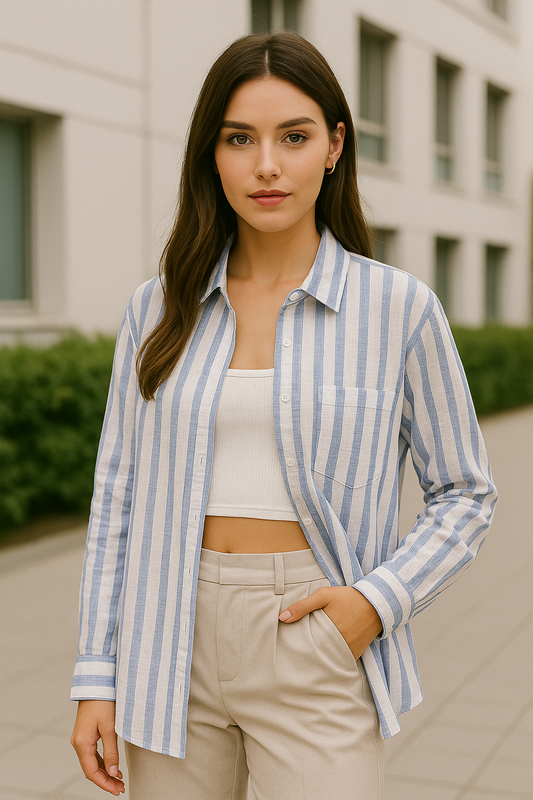 BLUSA DAMA MANGA LARGA A RAYAS AZUL Y BLANCO