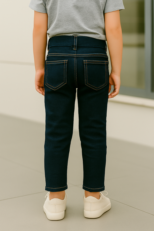 PANTALÓN NIÑO JEAN STRETCH AZUL OSCURO CON CORDÓN