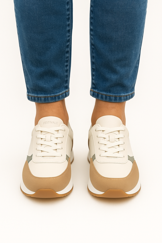 ZAPATOS CASUALES HOMBRE BEIGE CON DETALLES VERDE Y CAMEL