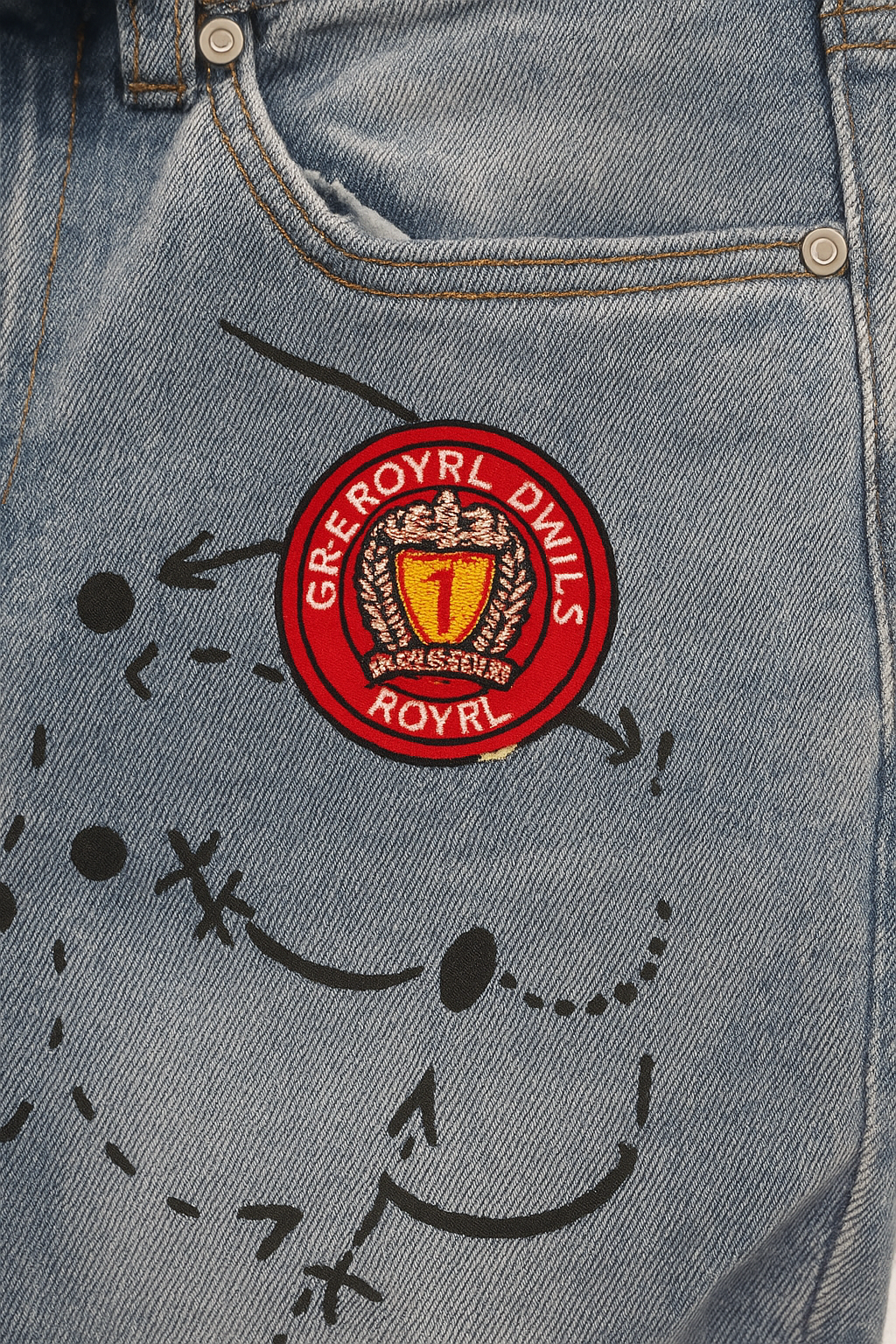 PANTALÓN JEAN SKINNY AZUL CON BORDADO Y ROTOS