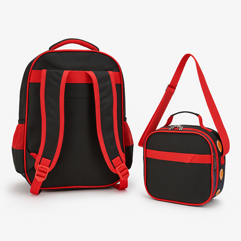 COMBO MOCHILA LONCHERA NIÑO MOTOCICLETA