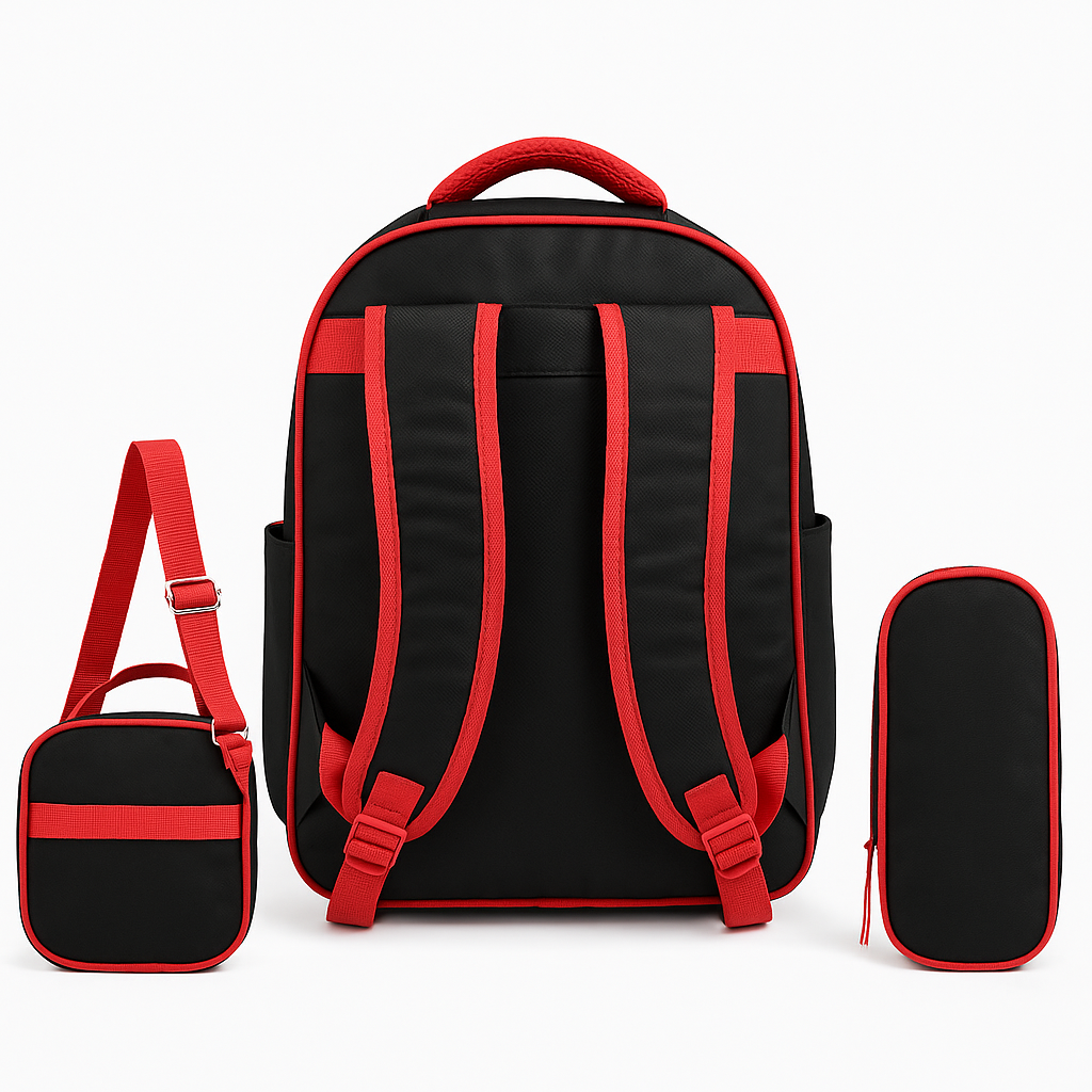 COMBO MOCHILA LONCHERA CARTUCHERA NIÑO GAMER ROBOT