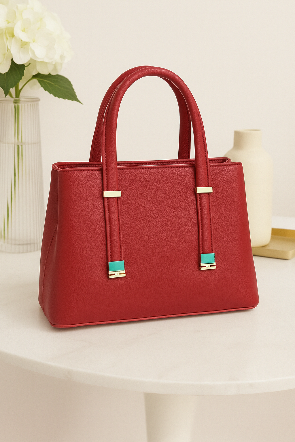 CARTERA DAMA ESTRUCTURADA CON DETALLES METÁLICOS Y CORREA