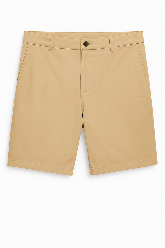 SHORT GABARDINA LLANO CON BOTON CAFÉ Y BOLSILLOS LATERALES Y POSTERIORES