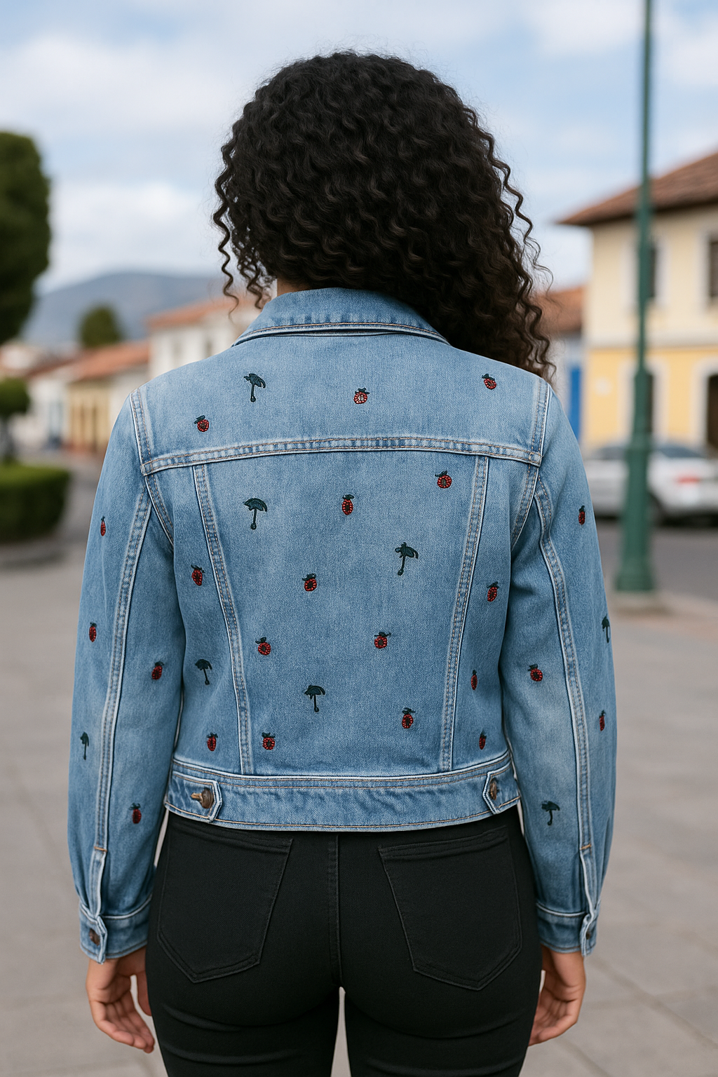 CHAQUETA JEAN DAMA AZUL CLARO BORDADA